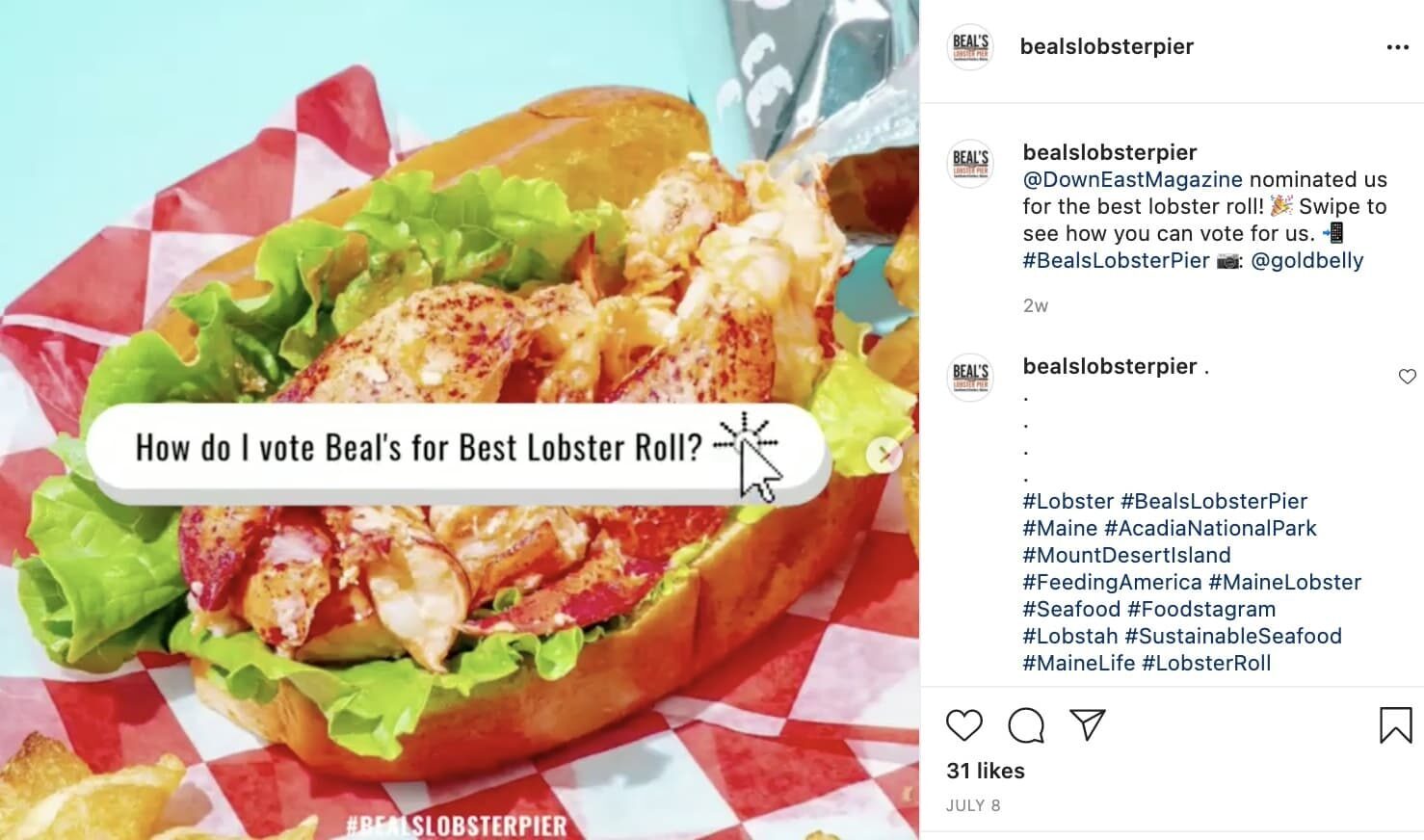 Beal's Lobster Pier - IG - lobster roll Beal's Lobster Pier - IG - lobster roll