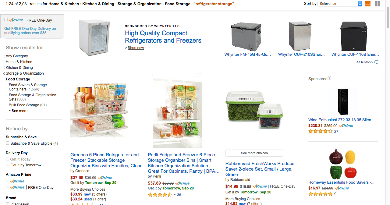 Above: Example of an AMS headline search ad for a brand of compact refrigerators & freezers.