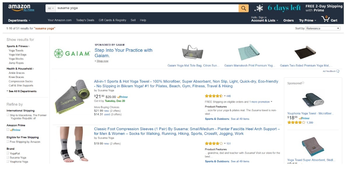 There are several competitors bidding on the brand term “Susama Yoga”